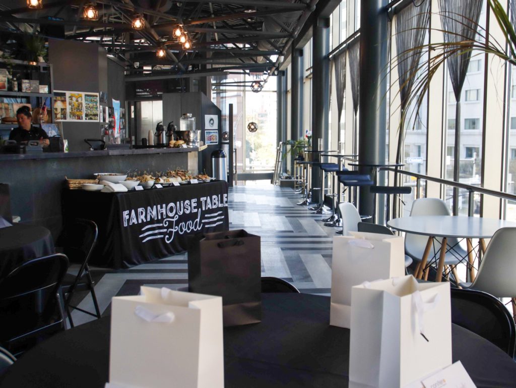 Corporate lunch catering setup in our downtown Rochester event space at Farmhouse Table Midtown